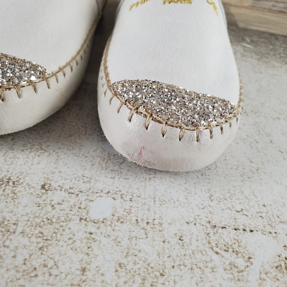Philippe Model Paris Marseille Womens Shoes Sz 5.5 White Gold Glitter Slip On
